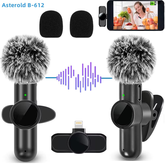 2.4G Wireless Lavalier Microphone Noise Cancelling Audio Video Recording for Iphone/Ipad/Android/Xiaomi/Samsung Live Game Mic