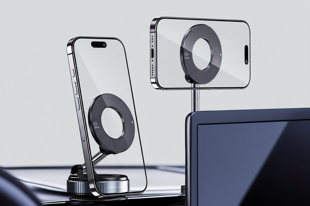 Strong Magnetic Car Phone Holder Foldable Design 360° Adjustable Vacuum Mount for Car/Desk/Bathroom/Universal Use