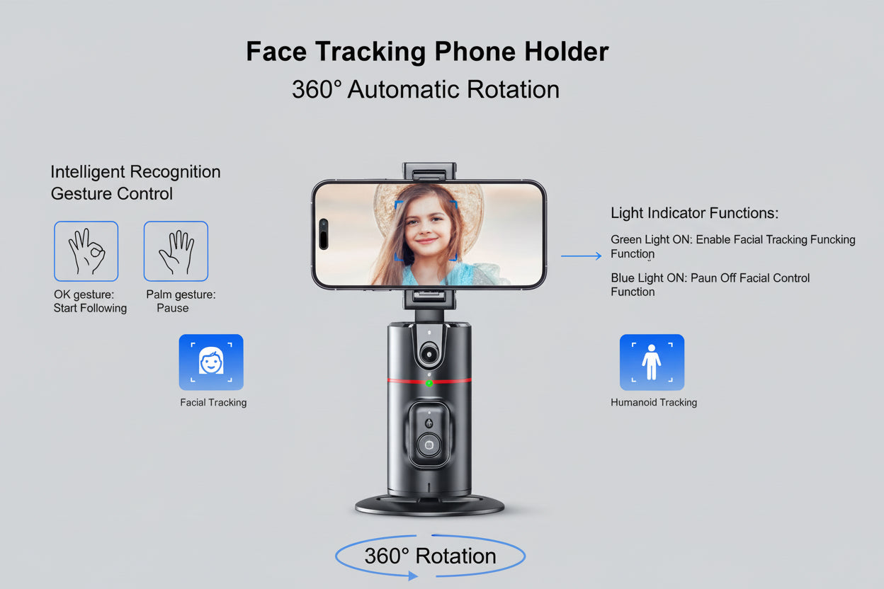 Auto Face Tracking Tripod 360° Rotation, Auto Tracking Phone Holder Remote Moving Tripod for Live Video Vlog