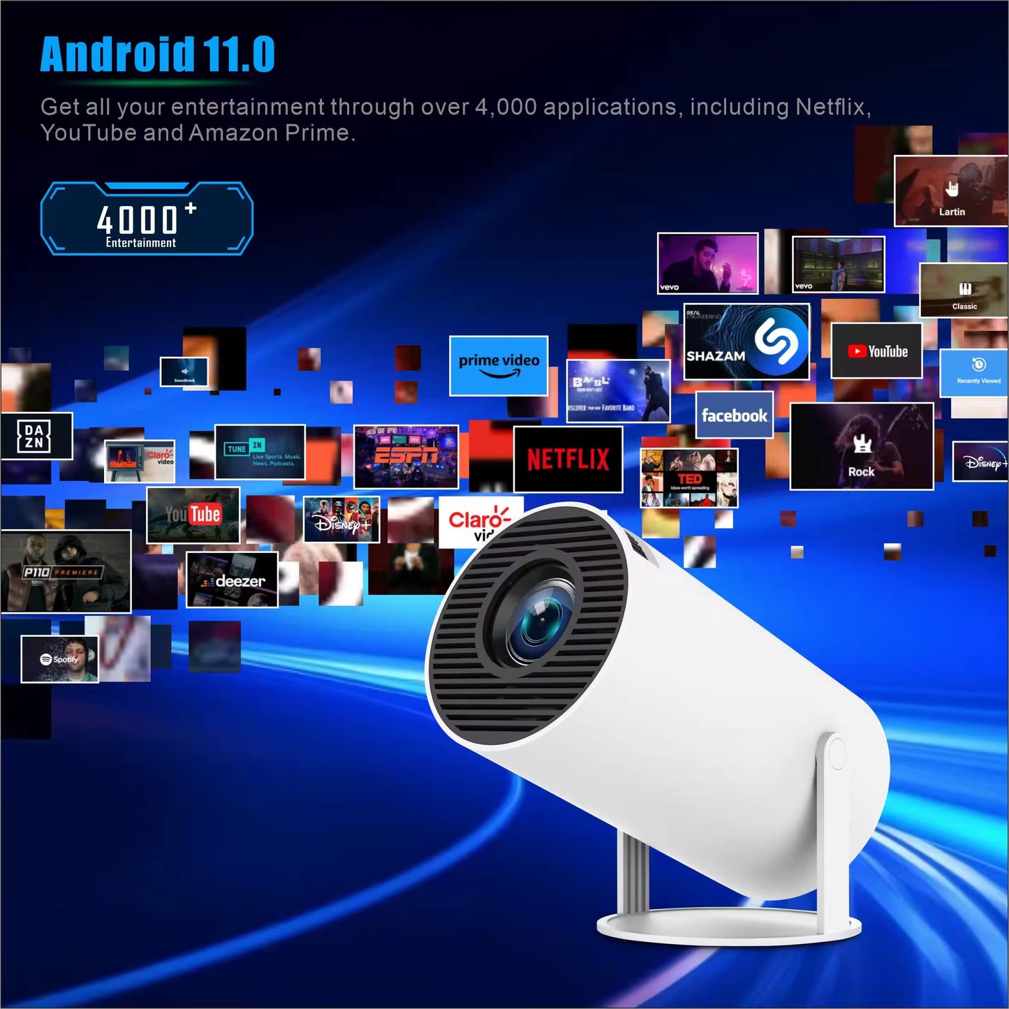 HY300 Smart Portable Projector Android 11 Dual WIFI LCD 1080P Video 720P Home Theater Projector 1080P Projectors