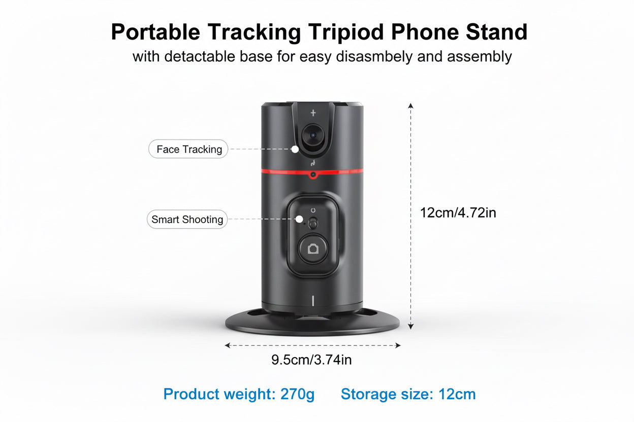 Auto Face Tracking Tripod 360° Rotation, Auto Tracking Phone Holder Remote Moving Tripod for Live Video Vlog