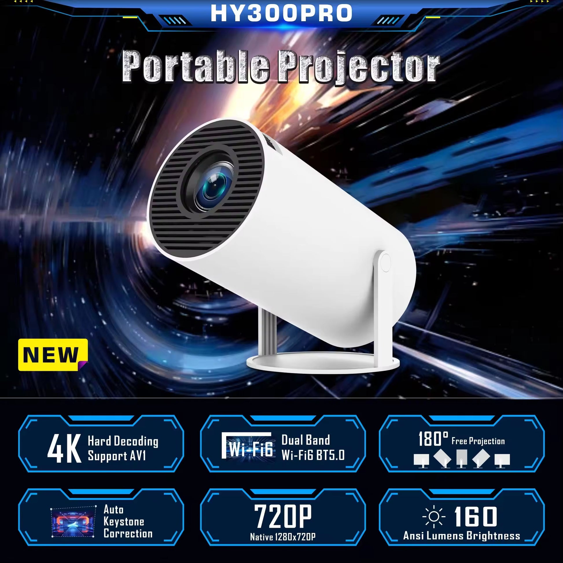 HY300 Smart Portable Projector Android 11 Dual WIFI LCD 1080P Video 720P Home Theater Projector 1080P Projectors