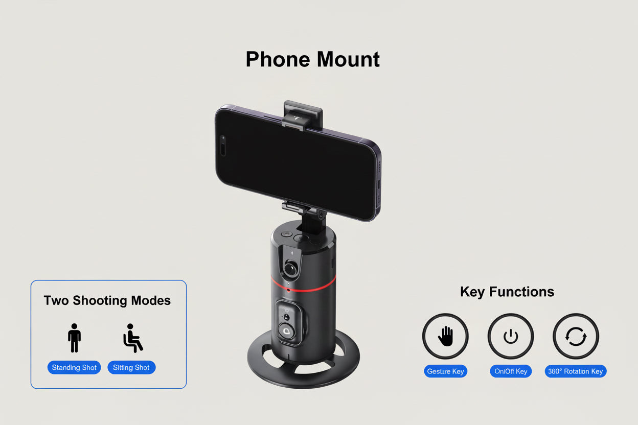 Auto Face Tracking Tripod 360° Rotation, Auto Tracking Phone Holder Remote Moving Tripod for Live Video Vlog