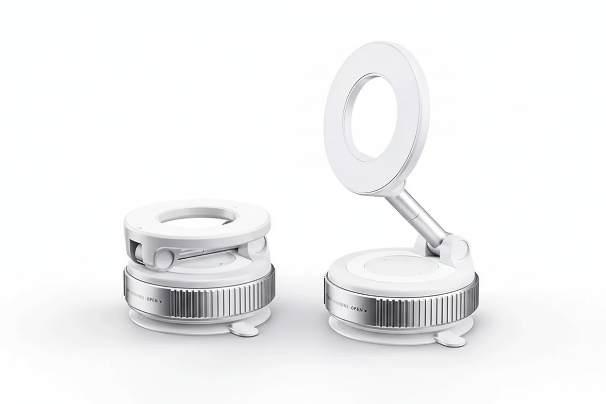 Strong Magnetic Car Phone Holder Foldable Design 360° Adjustable Vacuum Mount for Car/Desk/Bathroom/Universal Use