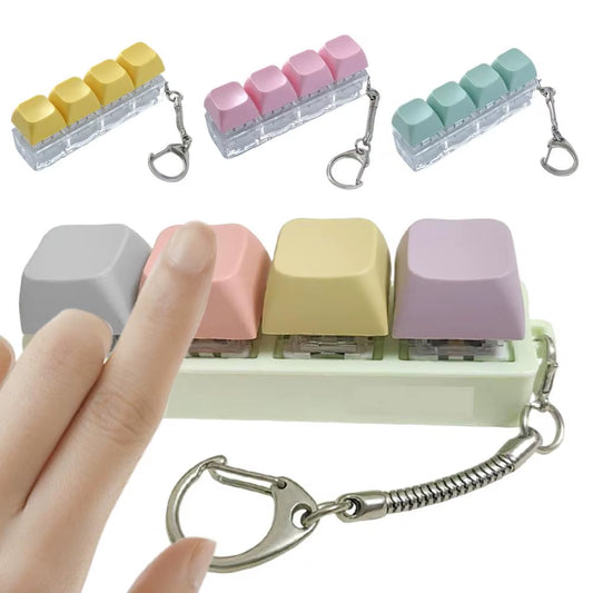 Mechanical Keyboard Fidget Keychain Stress Anxiety Relief Portable Travel Quiet Kids Adults 4 Keys Clicking Sensory Keycap Toy